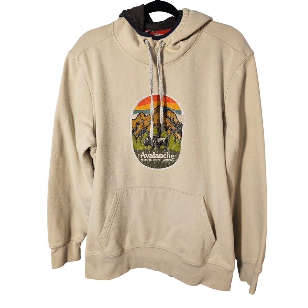 Avalanche Outdoor Supply Co Mens Large Tan Mountain Bison Graphic Hoodie Beige